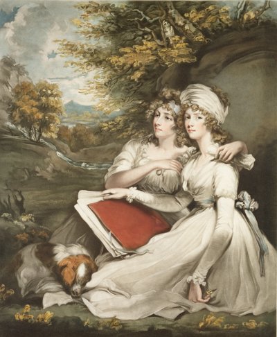 Sir Thomas Franklandin tyttäret, Bart., kaiverrettu ja pub. kirjoittanut William Ward (1766-1826), 1797 (mezzotint-kaiverrus) tekijältä John Hoppner