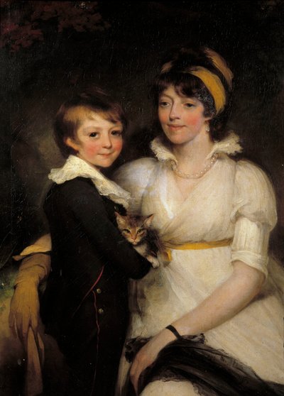 John Hoppnerin (1758-1810) maalaus Nuori nainen ja pikkupoika pitelemässä kissaa tekijältä John Hoppner