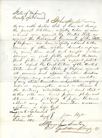 Uskollisuusvala John Hyde Missourista, St.Louisin kreivikunta tekijältä John Hyde