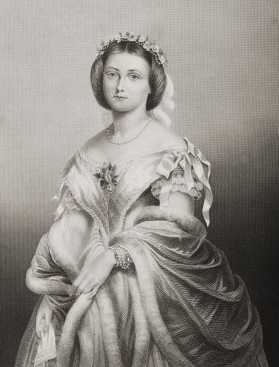 H.R.H. Prinsessa Victoria Adelaide Maria Louisa (1840-1901) Englannin kuninkaallinen prinsessa, kaiverrus D.J. Pound valokuvasta, "The Drawing-Room of Eminent Personages, Volume 2", julkaistu Lo-lehdessä tekijältä John Jabez Edwin Paisley Mayall