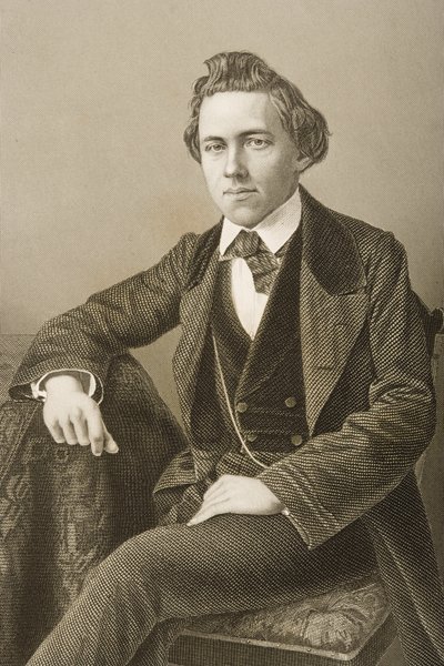 Paul Charles Morphy (1837-84), kaiverrus D.J. Pound valokuvasta, Lontoossa 1860 julkaistusta The Drawing-Room of Eminent Personages, Volume 2 tekijältä John Jabez Edwin Paisley Mayall