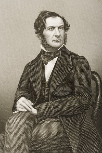 William Ewart Gladstonen (1809-98) kaiverrus D.J. Pound valokuvasta, Lontoossa 1860 julkaistusta The Drawing-Room of Eminent Personages, Volume 2 tekijältä John Jabez Edwin Paisley Mayall