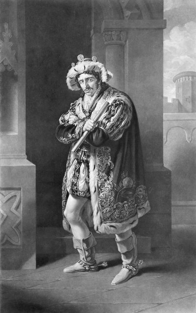 Edmund Kean William Shakespearen (1564-1616) elokuvassa Richard the Third, IV näytös, kohtaus IV, kaiverrettu C. Turnerby tekijältä John James Halls