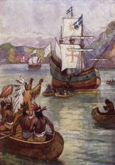 Ranskalaisen tutkimusmatkailijan Jacques Cartierin alukset St Lawrence-joella, Kanadassa tekijältä John Jellicoe