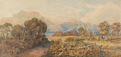 Maisema joen ja vuorten kanssa tekijältä John Joseph Cotman