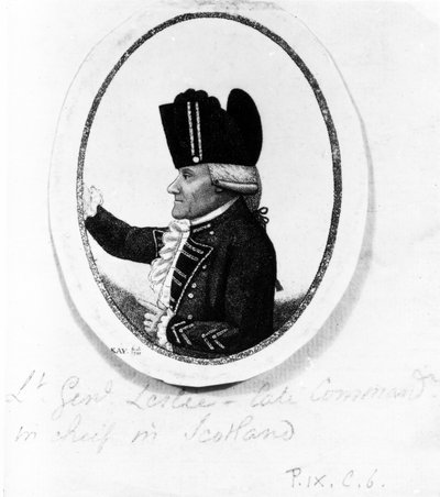 The Hon. Alexander Leslie (yhdeksäs jalkarykmentti), kuvitus teoksesta "Kays Portraits", 1789 tekijältä John Kay