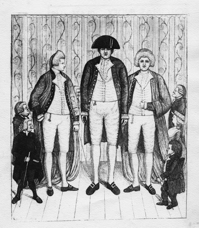 Kolme jättiläistä katsojajoukon kanssa, 1784 tekijältä John Kay