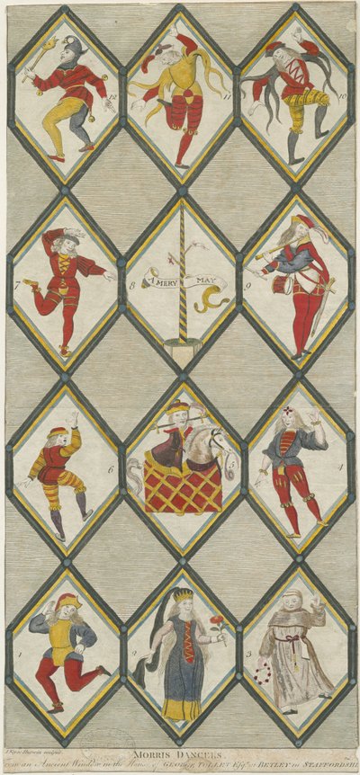 Betley Glass Window - Morris Dancers: kaiverrus, nd [1751-1790] (painettu) tekijältä John Keyse Sherwin