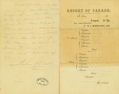 Kirje John Knappilta, Camp Jackson, vaimolleen, 10. toukokuuta 1861 tekijältä John Knapp