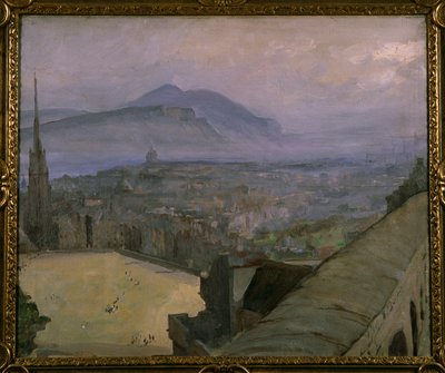 Näkymä Edinburghiin linnasta, näkymä Esplanadin yli kohti Arthur