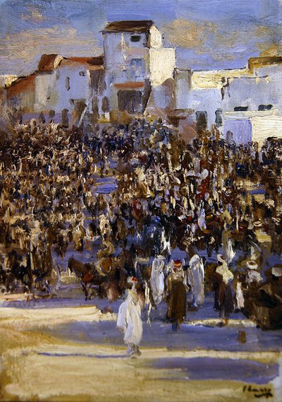 Market Place, Tanger (öljy aluksella) tekijältä John Lavery