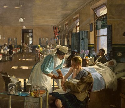 Ensimmäinen haavoittunut Lontoon sairaalassa, elokuussa 1914 tekijältä John Lavery