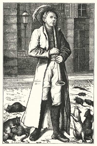 Runous: Hamelinin kyyhkynen (värillinen kaiverrus). tekijältä John Lawson