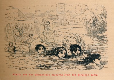 Cloelia ja hänen seuralaisensa pakenevat etruskien leiriltä, 1852 tekijältä John Leech