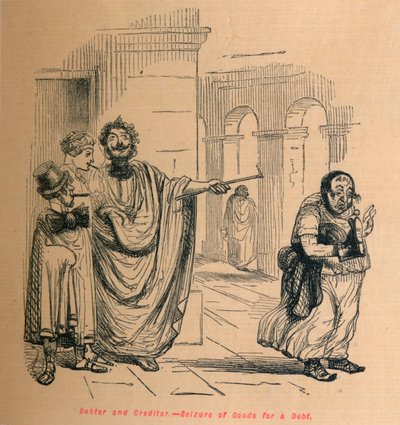 Velallinen ja velkoja - Tavaroiden takavarikointi velkaa vastaan, 1852 tekijältä John Leech