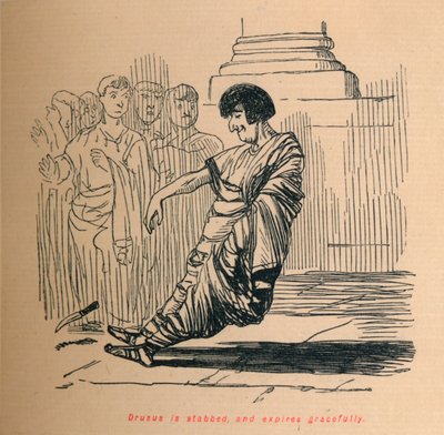 Drusus puukotetaan ja vanhenee kauniisti, 1852 tekijältä John Leech