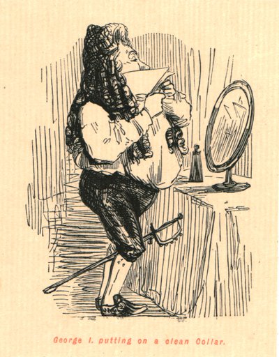 George I. pukeutuu puhtaaseen kaulukseen, 1897. tekijältä John Leech