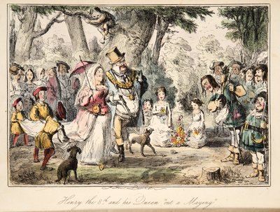 Henry VIII ja hänen Queen Out-a-Maying, Englannin sarjakuvahistoriasta, pub. 1864 (käsinvärinen etsaus) tekijältä John Leech