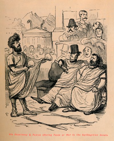 Hänen ylhäisyytensä Q Fabius tarjosi rauhaa tai sotaa Kartagon senaatille, 1852 tekijältä John Leech