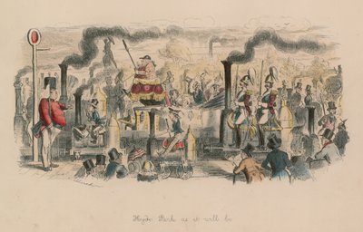 Hyde Park sellaisena kuin se tulee olemaan (värillinen kaiverrus) tekijältä John Leech