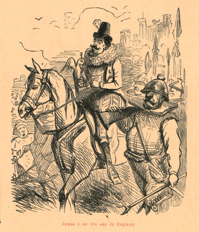 James I matkalla Englantiin, 1897. tekijältä John Leech