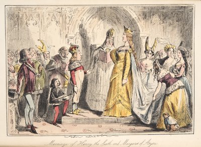 Henrik VI:n avioliitto Anjoun Margaretin kanssa Englannin sarjakuvahistoriasta, pub. 1864 (käsinvärinen etsaus) tekijältä John Leech