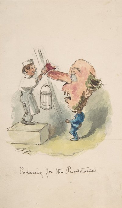 Pantomiimiin valmistautuminen, 1836-64. tekijältä John Leech