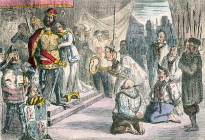 Kuningatar Philippa esirukoilee Edward III:ta Calais