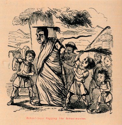 Koulupojat ruoskivat koulumestaria, 1852 tekijältä John Leech