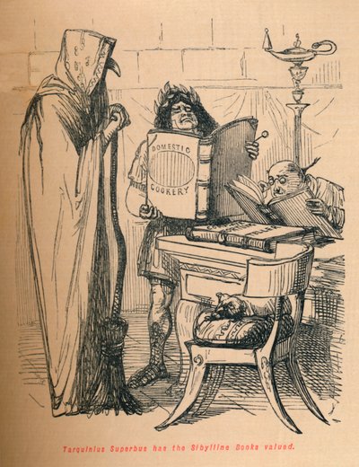 Tarquinius Superbusilla on Sibylline Booksin arvo, 1852 tekijältä John Leech