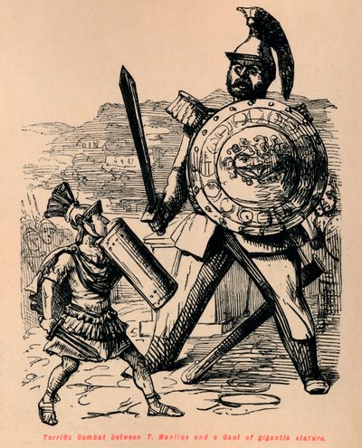 Loistava taistelu T Manliusin ja jättimäisen gallialaisen välillä, 1852 tekijältä John Leech