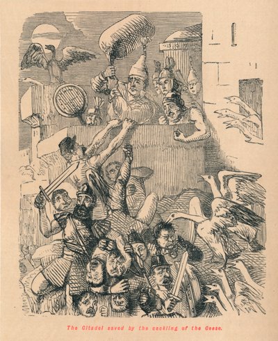 Linnoitus, joka pelastui hanhien nauramisen takia, 1852 tekijältä John Leech