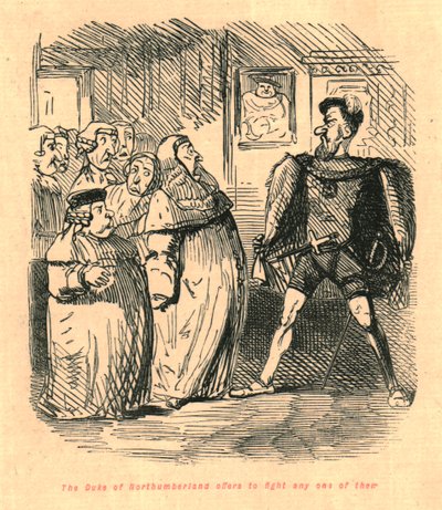 Northumberlandin herttua tarjoutuu taistelemaan ketä tahansa heistä vastaan, 1897. tekijältä John Leech