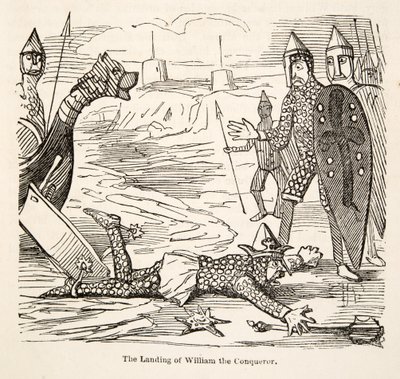 The Landing of William Conqueror, Englannin sarjakuvahistoriasta, pub. 1864 (puupiirros) tekijältä John Leech