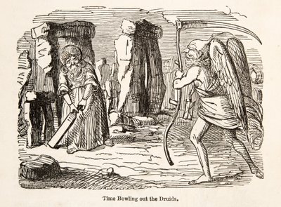 Time Bowling out the Druids, sarjakuva Englannin pubista. 1864 tekijältä John Leech