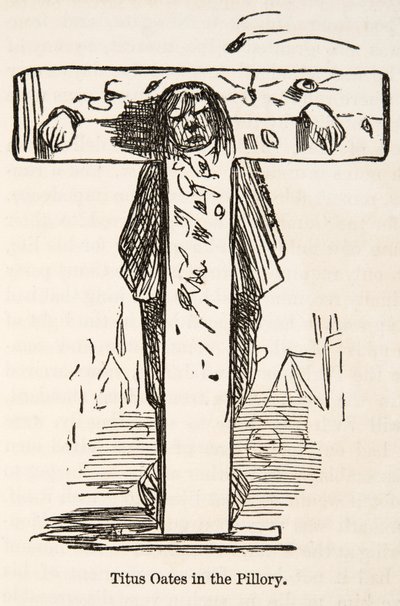 Titus Oates in the Pillar, Englannin sarjakuvahistoriasta, pub. 1864 tekijältä John Leech