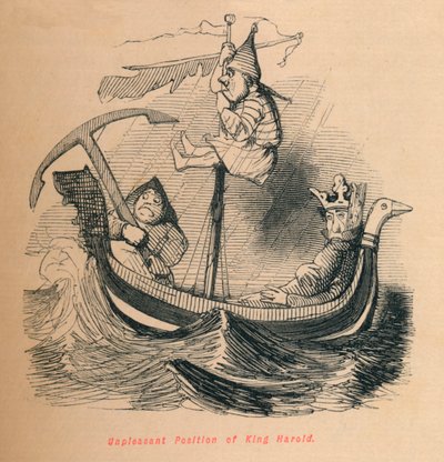 Kuningas Haroldin epämiellyttävä asema, c1860, c1860 tekijältä John Leech