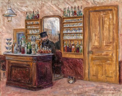 M. Baudy pöytänsä takana Hotel Baudyssa, 1888. tekijältä John Leslie Breck