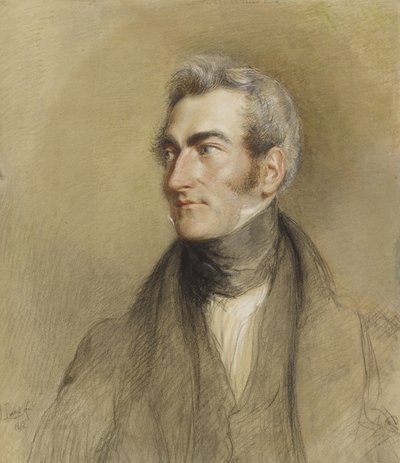 Chambers Hallin muotokuva, 1835 (musta ja punainen liitu) tekijältä John Linnell