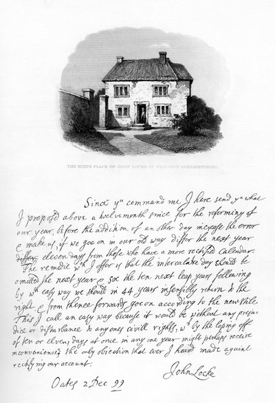 Osa John Locken kirjeestä Sir Hans Sloanelle, 1600-luvun loppu - 1700-luvun alku, 1840. tekijältä John Locke
