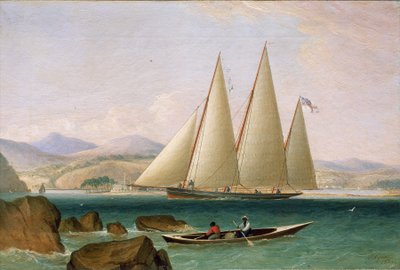 Kuunari Port Royalin edustalla, Kingstonin (Jamaika) suulla. Öljy kankaalle tekijältä John Lynn