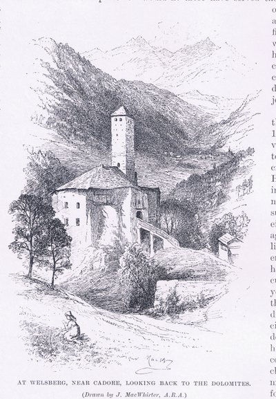 Welsbergissä, lähellä Cadorea, katsoen taaksepäin Dolomiiteille, The Magazine of Art 1893, Cassell and Company tekijältä John MacWhirter