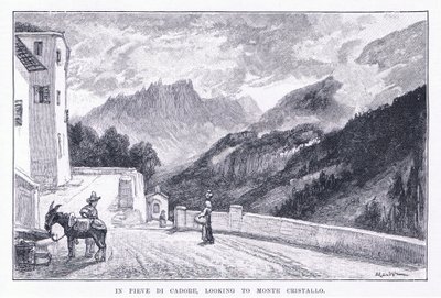 Pieve Di Cadoressa katsomassa Monte Cristalloon, The Magazine of Art 1893, Cassell and Company tekijältä John MacWhirter