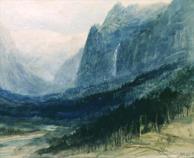 Yosemite Valley, Kalifornia (akvarelli ja guassi) tekijältä John MacWhirter