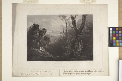 Saatana pohtii Aatamia ja Eevaa paratiisissa (mezzotint) tekijältä John Marin