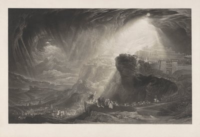 Joosua käskee auringon pysähtymään, todisteeksi tekstin edessä tekijältä John Martin