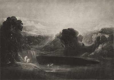 Paratiisi - Aadam ja Eeva - Aamulaulu, n. 1827 (mezzotint) tekijältä John Martin