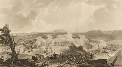 Kirkeen taistelu käytiin 5. marraskuuta 1816, jolloin ikimuistoinen tilaisuus 4785 [sic] brittijoukot voittivat Mahrattan armeijan (akvatinta, värillinen) tekijältä John Massey (after) Wright