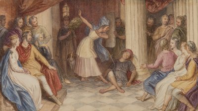 Pyramus ja Thisbe, Kesäyön unelma, V näytös, kohtaus I, n. 1840 (wc paperilla) tekijältä John Massey Wright
