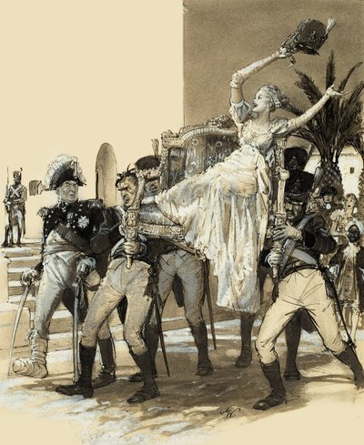 Sotilaiden kantama tyttö (guassi paperille) tekijältä John Millar Watt